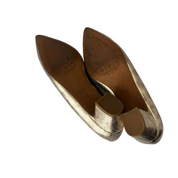 Linea Paolo Pump 10M Silver Metallic Leather Pointed Toe Block High Heels Crack - Picture 5 of 11